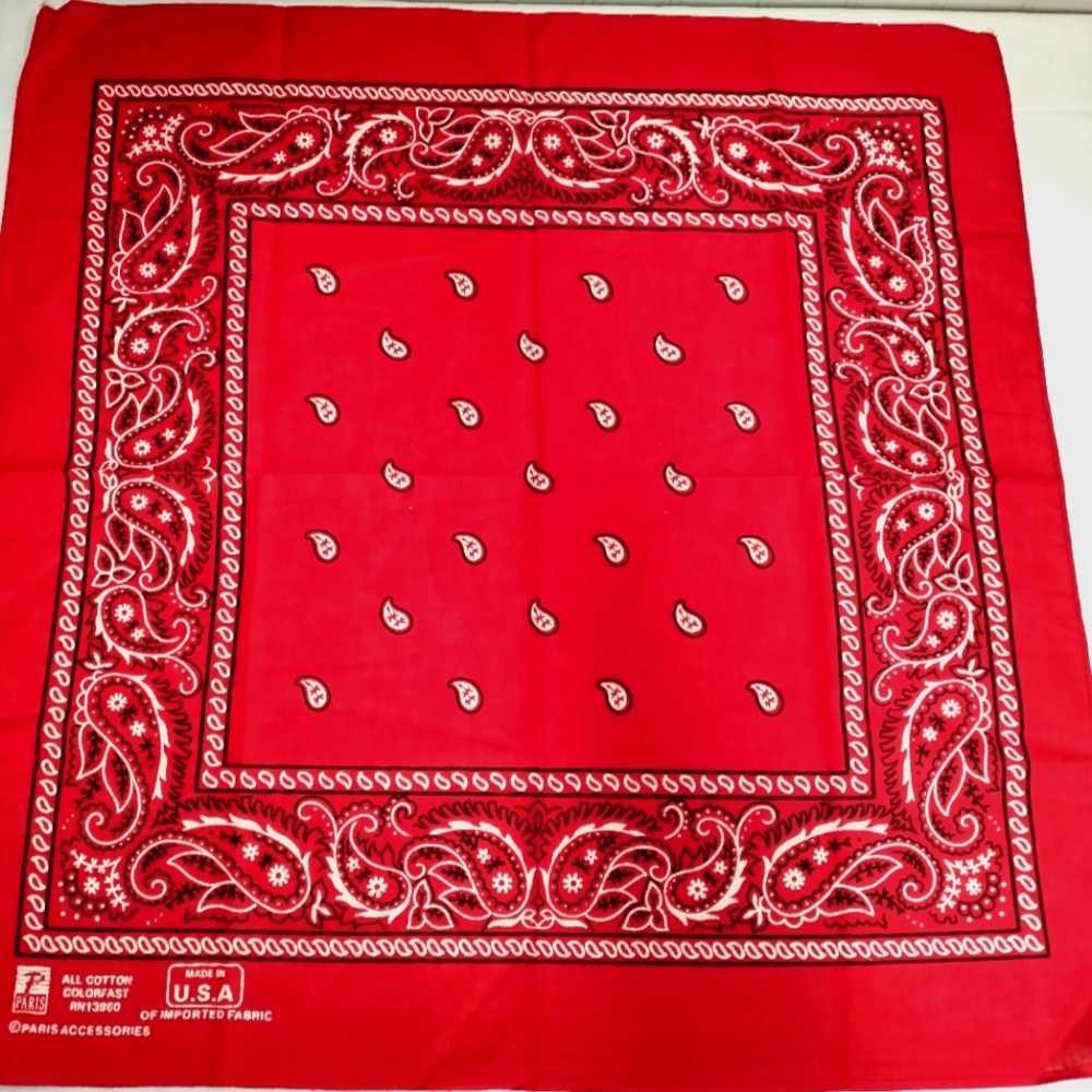 Paris Accessories 100% Cotton Colorfast Bandana Scarf Made in USA Red Paisley
